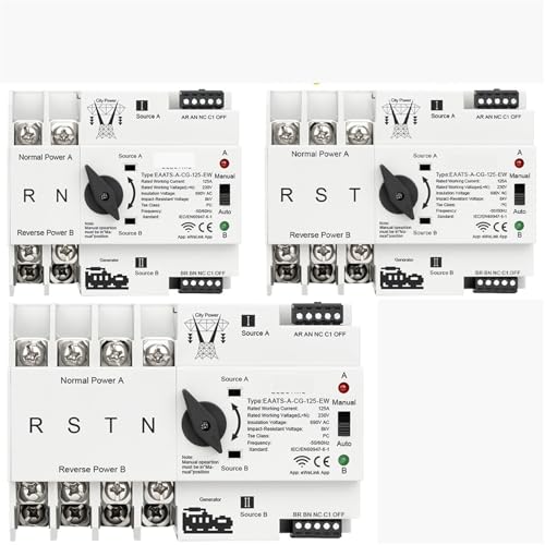 EWeLink WiFi Smart Remote Control 2/3/4P 125A AC 230V ATS Dual Power Automatic Transfer Electrical Selector Switch Uninterrupted Circuit Breaker(3P)