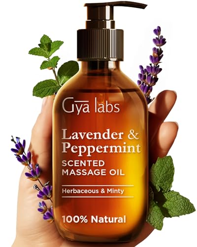 Gya Labs Lavender & Peppermint Massage Oil - 6.76 Fl Oz - 100% Pure Natural Aromatherapy Body Massage Oil for All Skin Types & Sore Muscles - Crafted with Jojoba, Argan, Sunflower & Sweet Almond
