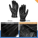 Alepo Genuine Sheepskin Leather Gloves For Men, Winter Warm Touchscreen Texting Cashmere Lined Driving Motorcycle Gloves (Black-L)