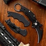 Karambit Fox 599 EVO Black G10 Folding, LAWKS System, Single Edged Knife, Stainless Steel Liner, Reversible Clip, Removable Handles, Blackened for Tactical Use and Deployment, G10 Handle