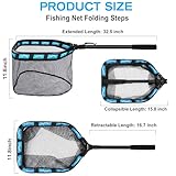 PLUSINNO Floating Fishing Net for Steelhead, Salmon, Fly, Kayak, Catfish, Bass, Trout Fishing, Rubber Coated Landing Net for Easy Catch & Release, Compact & Foldable for Easy Transportation & Storage