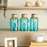 Okuna Outpost Blue Glass Vase with Cork Lid, Rope and Starfish Accent, Beach Home Decor (4 x 8 Inch) 3 Pack