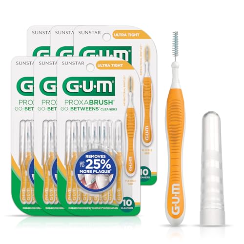 GUM Proxabrush Go-Betweens - Ultra Tight - Interdental Brushes - Soft Bristled Dental Picks for Plaque Removal Health - Safe for Braces & Dental Devices, 10ct (Pack of 6)