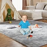 Luxury 8x10 Large Area Rugs for Living Room, Super Soft Fluffy Modern Bedroom Rug, Big Indoor Thick Soft Nursery Rug, Non-Skid Nursery Faux Fur Carpet for Kids Room Home Décor，Tie-Dyed Light Grey