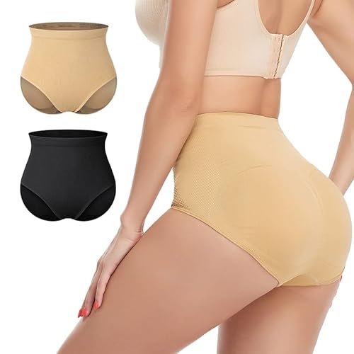 SHAPERIN Womens Butt Lifter Padded Panties Hip Enhancer Briefs Seamless Tummy Control Body Shaper High Waisted Underwear (X-Large,Black+Nude)