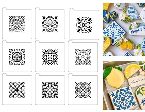 9PCS Scroll Tile Cookie Stencils for Baking, Royal Icing, Sugar Cookie, Cards Decorating Tools