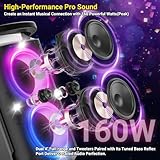 QxbJoy Portable Bluetooth Party Speaker: 160W Peak Powerful Loud Sound Deep Bass Wireless Boombox Large Subwoofer 15 Hours Battery Life Fast Charging with Led Light Show for Outdoor Camping Backyard