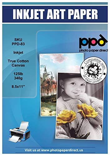 PPD Printable Fabric Sheets, Canvas Paper for Inkjet Printer, 8.5 x 11" Photo Fabric Printer Sheets, Print On 100% Real Cotton, Matte Finish, No Watermark, 340 gsm 125 lbs (20 Sheets)