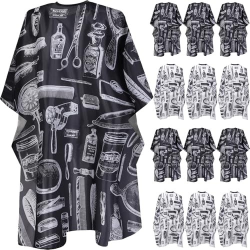 Foaincore 12 Pcs Shampoo Capes for Salons Waterproof Barber Capes for Hair Stylist 59" x 47" with Adjustable Snap Closure(Black and White,Floral Print)