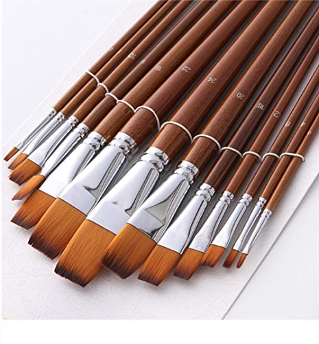 Paint Brushes Nylon Hair 13pcs Flat Head Long Handle Acrylic Paint Brush Set for Canvas Painting Oil Paint Professional Painting Kits (Flat 13pcs Longer Handle)