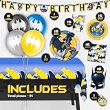 Batman Birthday Party Supplies | Batman Party Supplies | Batman Birthday Decorations | Batman Party Decorations | Balloons, Banner, Table Cover, Masks, Plates, Cake Plates, Napkins, Cups, Button