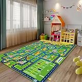 Car Rug Play Mat,Road Rug Kid Play Mat,Playroom Toy Car Mat, Kids Carpet City Map for Bedroom Classroom,Extra Large Thick (78.7X59 Inch)