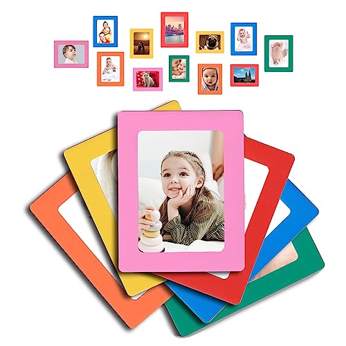 Raxwalker 4x6 Magnetic Picture Frames for Refrigerator, 12-Pack Magnet Photo Frame for Fridge Holds 3.5x5 2.5x3.5 Photos for Home Office School Lock Storage(Colorful)