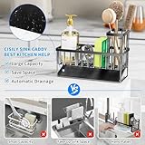 Cisily Sink Caddy, Sponge Holder for Kitchen Sink, Kitchen Sink Organzier with High Brush Holder, Rustproof Stainless Kitchen Gadgets Sink Accessories, Organizadores de Cocina, Patent 1038566S