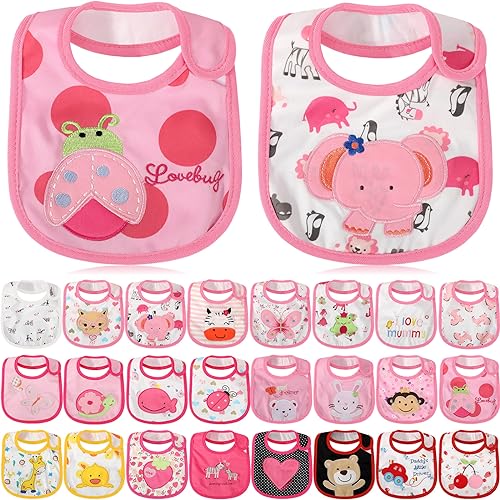 HooLing 24 Pcs Toddler Bibs Waterproof Baby Cotton Soft Girl Drool Bibs Feeding Kindergarten Welfare Home Newborn Party