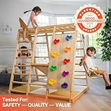 Avenlur Magnolia Indoor Playground 6-in-1 Jungle Gym Montessori Waldorf Style Wooden Climber Playset Slide, Rock Climbing Wall, Rope Wall Climber, Monkey Bars, Swing for Toddlers, Children Kids 2-6yrs