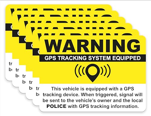 GPS Tracking Sticker Anti-Theft Car Vehicle Warning 6 Pack 2.5"x3.5" Vinyl Decals Two-Sided, in/Outdoor, Laminated for UV & Water