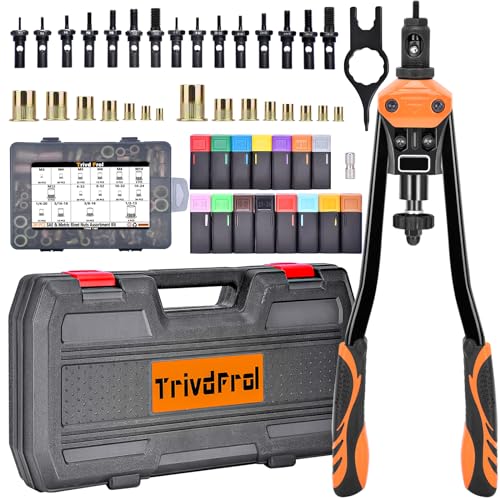 Trivd Frol 16" Rivet Nut Tool, Nutsert Rivet Nut Tool Kit with 15 Metric and SAE Mandrels, 281Pcs Rivet Nut Assortment Kit and Rugged Carrying Case