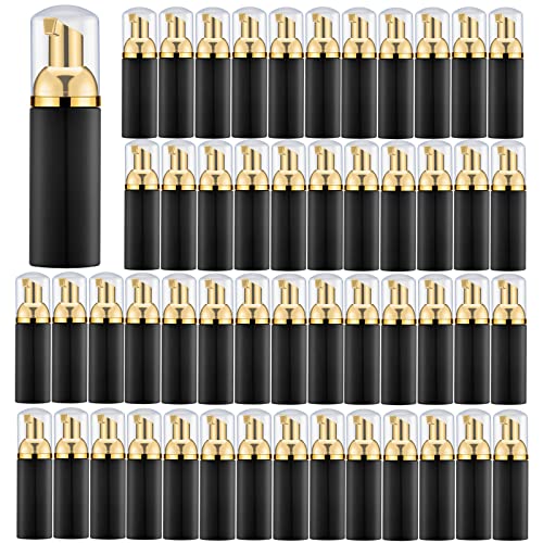 Lil Ray 50PCS Black Foam Bottle with Gold Pump, Empty Travel Foaming Dispensers for Hand Soap,Lash Shampoo(2 Oz)