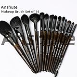 Anshute Natural Goat Hair Makeup Brushes Set of 14, Professional Natural Hair Cosmetic Brushes with Case, Beech Wood Handle. Super Soft Bristles, Variety of Brushes. Face Brushes, Eyeshadow Brushes