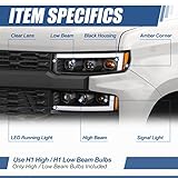 Auto Dynasty LED DRL Projector Headlights Assembly Compatible with Chevy Silverado 1500 WT/LTD/Custom/Custom Trail Boss 19-24, Driver and Passenger Side, Black Housing Amber Corner