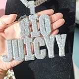 DOBLING Custom Iced Out Big Name Pendant With 12mm Cuban Link Chain Solid Back Personalized Two-Tone Initial Letters Necklace Hip Hop Jewelry Gifts for Men Women (All Silver)