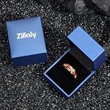 Zillaly 8mm Men's Tungsten Ring Engagement Wedding Ring, Red and Gold Inlay, Black Shiny, Size 7-14, Comes with Gift Box (Black Tungsten, 9)