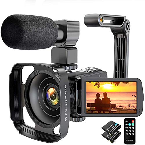 Video Camera Camcorder 2.7K Ultra HD 36MP YouTube Camera for Vlogging, IR Night Vision 16X Digital Zoom Camera Recorder with Microphone Lens Hood Handheld Stabilizer Remote Control, 2 Batteries