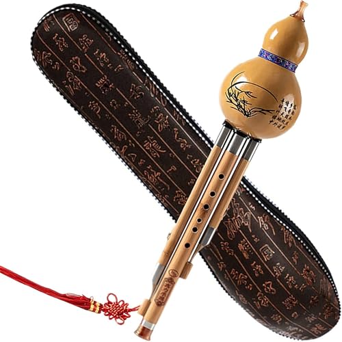 Aikimfuly Cucurbit Flute Hulusi， Chinese Gourd Flute with 3 Tone Detachable Cucurbit， Woodwinds Instrument W/Case for Beginners Musical Amateurs(F Key)