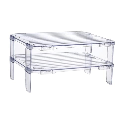 SHOWERORO 2Pcs Stackable Refrigerator Organizer Shelf Versatile Kitchen Storage Rack for Fridge and Freezer for Drink and Food Organization Compact Design for Efficient Space Management