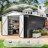 Polar Aurora 10x14 FT Outdoor Storage Shed, Metal Garden Shed with Updated Frame Structure, Tool Sheds for Backyard Garden Patio Lawn White