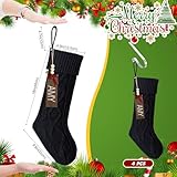 Zubebe 4 Sets 18 in Knitted Christmas Stockings Kit, Metal Stocking Holder and Name Tags Large Knit Xmas Stocking with Marker Pen for Family Holiday Xmas Party Fireplace Mantel Decor (Black)