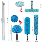 Hicavar 20 Foot High Ceiling Fan Duster with 5-12 Foot Extension Pole, Extendable Reusable Cobweb, Feather, Window Cleaning Squeegee Kit Blue