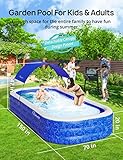 Large Inflatable Swimming Pool with Canopy, 150” x 70” x 20” Full-Sized Inflatable Pool for Kids & Adults, Kiddie Pool with Sun Shade, Blow Up Pool for Backyard, Garden, Age 3+, Blue