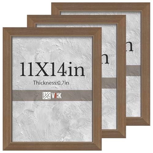 VCK 11x14 Picture Frame 3-Pack, Brown Natural Wood Texture Photo Frame for Wall Decor - Living Room, Office & Hallway Display