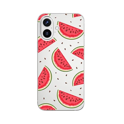 Blingy's for iPhone 16 Case, Cute Watermelon Pattern Fun Tropical Summer Fruits Design Transparent Soft TPU Protective Clear Case (6.1 inch) (Watermelon Style)