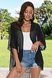 Women Summer Tops Kimono Cardigans Sheer Beach Cover Ups Chiffon Open Front Shirts （Black,M