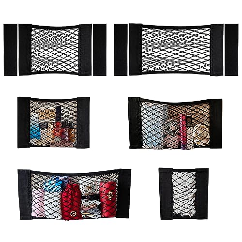 XIWUMOER 6Pack Mesh Cargo Net Car Storage Net Wall Sticker Organizer Pouch Bag Elastic Mesh Net with Tape Stickers for Trunk Storage Mesh Storage Holder for Cabinet Organize 6PCS (Different Sizes)