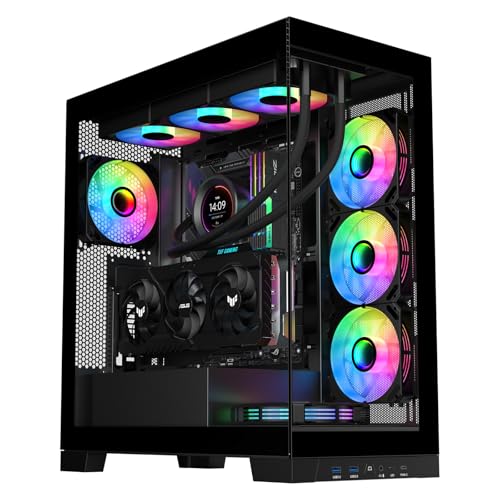 SAMA NEVIEW 4503 Mid Tower PC Case with Dual Tempered Glass Panels, 4×120mm ARGB Fans Pre-Installed, High Airflow ATX PC Case for Case PC Gaming, USB 3.0×2, Type-C Port, Supports Top 360mm AIO – Black