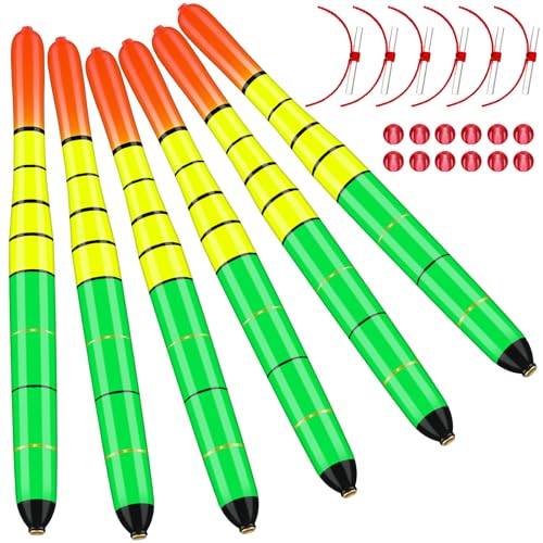 Arrowbash 6 Pcs Fishing Bobbers Floats Weighted Catfish Pole Floats High Visibility Wood Pole Fishing Float for Catfish Pike 7in, 12in(7 Inch)