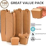 DEAYOU 100 Pack Chinese Take Out Boxes, 8 OZ Kraft Brown Paperboard To Go Containers, Leak and Grease Resistant Stackable Mini Food Pails for Meal, Restaurants, Party, Microwaveable