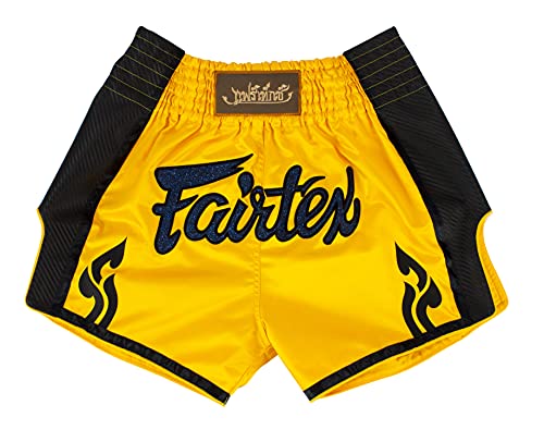 Fairtex Slim Cut Muay Thai Boxing Shorts - BS1701 (Yellow/Black, Medium)