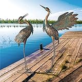 Oritty Crane Statues for Garden Decor, Metal Yard Art Heron Garden Statues, Standing Garden Sculptures & Statues for Yard Decorations Outdoor, 38-42 Inch Set of 2, Copper