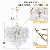 BeyPan Bubble Glass Chandelier Pendant Lights Fixture Dia 24 inch Round Swirled Clear Blown Glass Ribbed Globe Decorative Lighting Fixture for Living Room Bedroom Dining Room Island