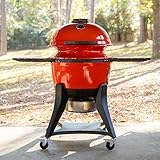 Kamado Joe Kettle Joe 22-inch Kettle Charcoal Grill with Hinged Lit, Cart, Side Shelves and SloRoller Hyperbolic Slow Smoker Chamber in Red, Model KJ15040320