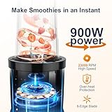 KOIOS Smoothie Blender, 900W Personal Blender for Shakes and Smoothies Kitchen with 2 No-BPA 22oz Portable Blender Cups, Single Serve Smoothies Maker Mixer for Juices, Nutritious Recipe (Grey Blue)