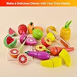 FUN LITTLE TOYS 35PCS Wooden Play Food for Kids Kitchen, Pretend Cutting Food Toys with Wooden Tray, Dishes and Knife for Kids, Pretend Play Food for Christmas Birthday Gifts