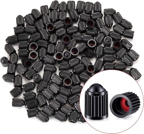 KURAMI Tire Valve Stem Caps 200 Pcs,Black Plastic Valve Caps with Sealing Ring,Valve Stem Caps General for Cars,Bicycles,Motorcycles,Trolleys and Trucks