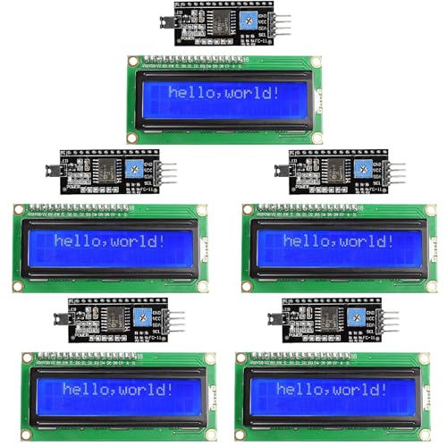 hiBCTR 5 Pieces LCD1602 LCD Display Module 16X2 Character Row Blue Backlight LCD Module PCF8574T PCF8574 IIC I2C for Raspberry Pi Arduino STM32 DIY