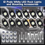 Macarrie 12 Pods Rock LED Lights for Car SUV Underglow Lights Waterproof Neon Trail Rig Lamp Lighting for Truck Motorcycle Boat ATV UTV and More(White)